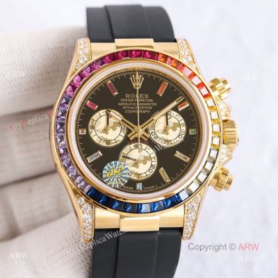 Rolex Rainbow Watch Rolex Daytona Rubber Strap Yellow Gold Case